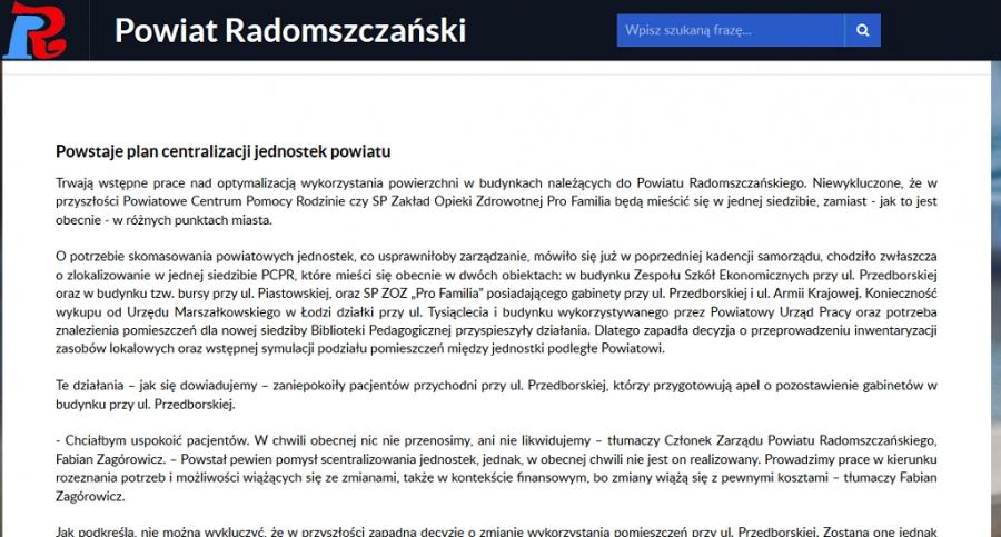 Mówią, że nie likwidują, ale informacja o centralizacji wciąż na stronie powiatu