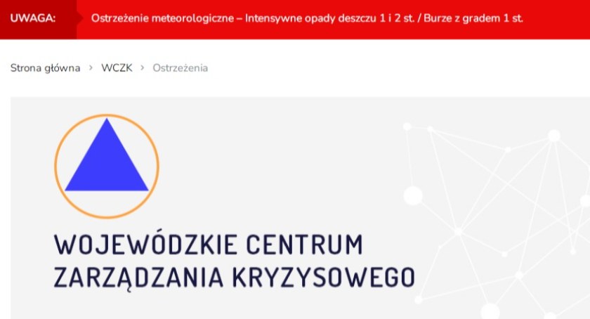 Wojewódzkie Centrum Zarządzania Kryzysowego wydało ostrzeżenie