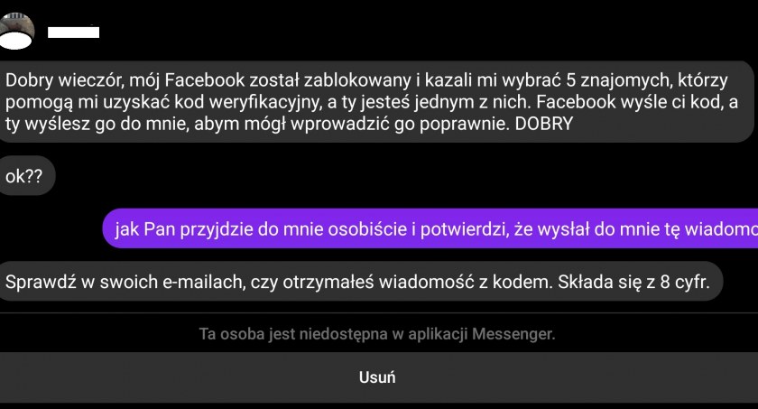 Po podaniu kodu stracisz dostęp do Facebooka