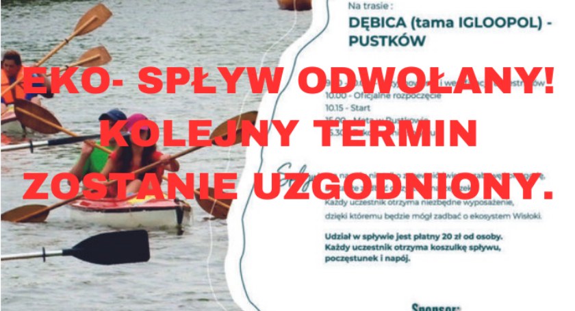 Spływ kajakowy Wisłoką odwołany