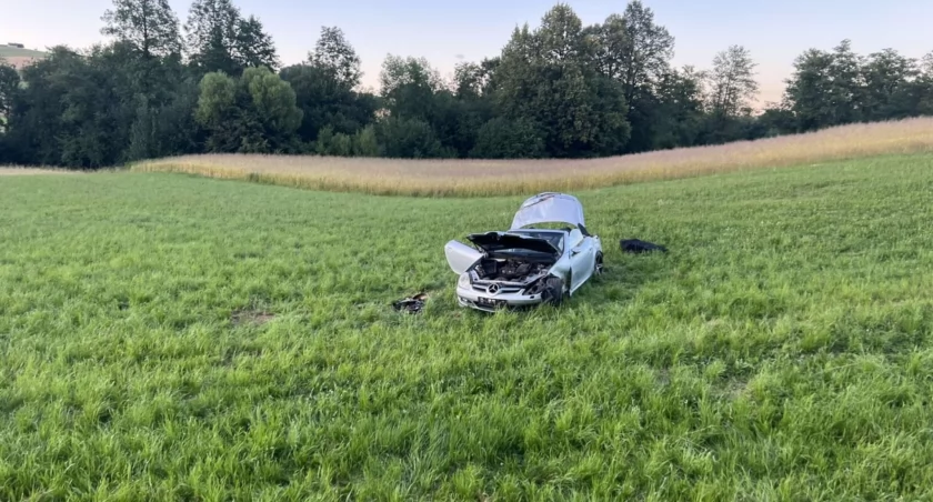 Mercedes wypadł z drogi