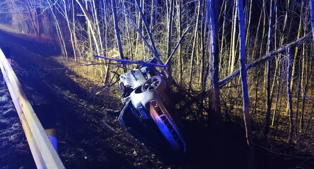 Kierujący Audi i rowerzysta wypadli z drogi