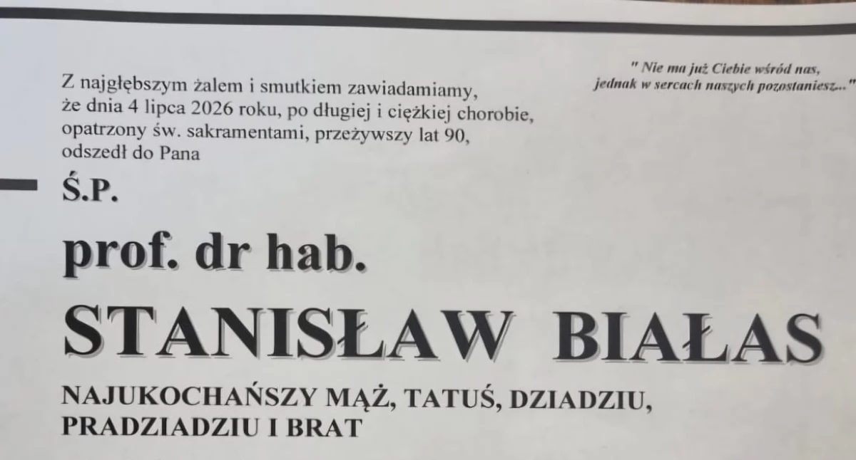 Nie żyje prof. Stanisław Białas