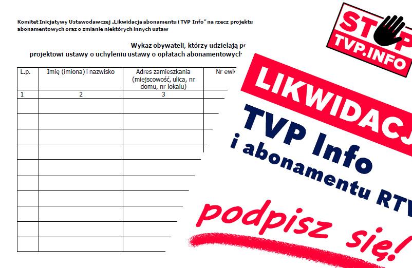 Chcą likwidacji abonamentu i TVP Info. Przyjadą zbierać podpisy