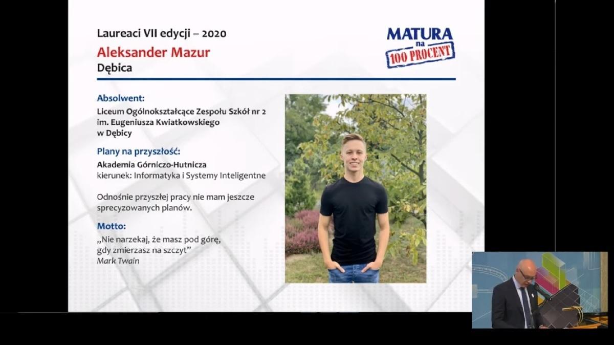 Aleksander Mazur w gronie 24 laureatów Matury na 100 procent