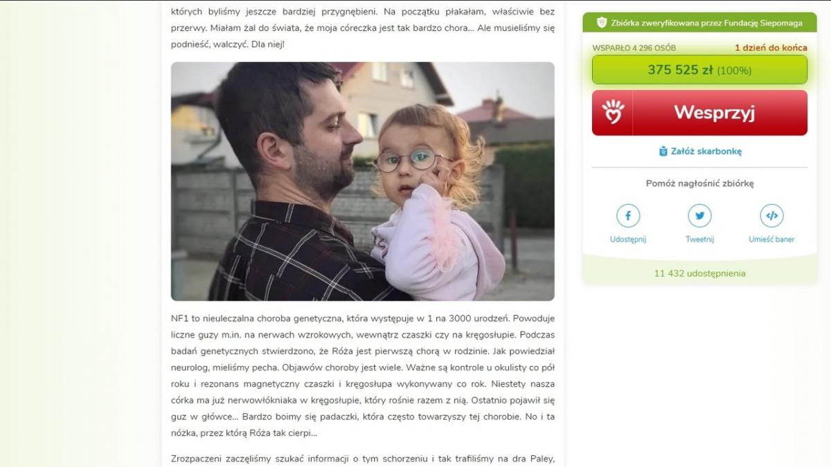 Zbiórka dla Róży zakończona sukcesem! Rodzice dziękują!