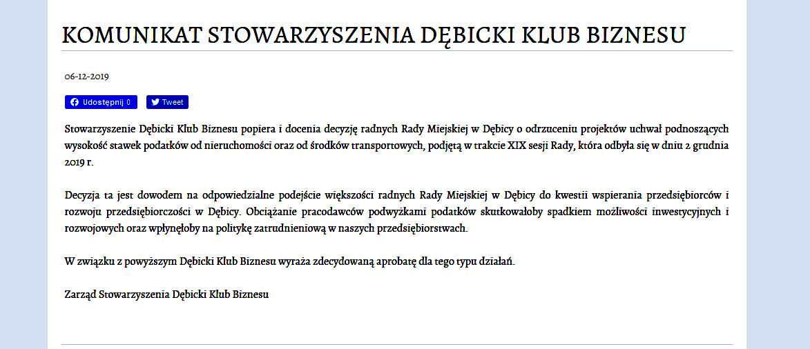 Dębiccy przedsiębiorcy przeciwko podwyżce podatków