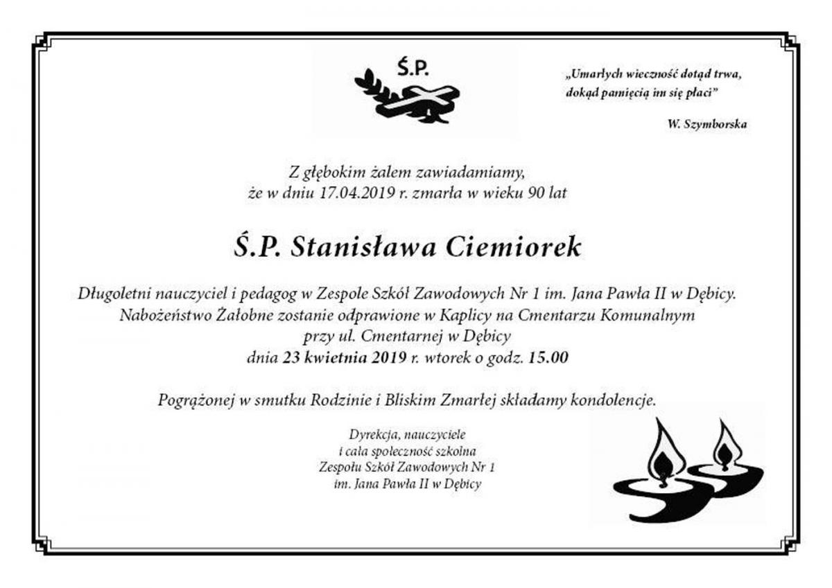 Nie żyje Stanisława Ciemiorek