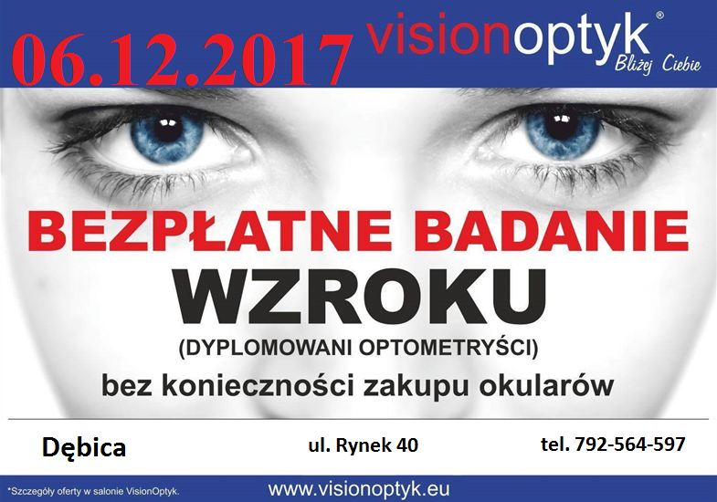 ZADBAJ O SWÓJ WZROK ! Bezpłatne badanie wzroku dn. 06.12.2017