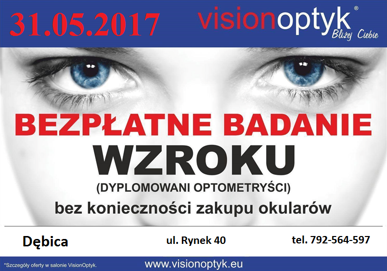 BEZPŁATNE BADANIE WZROKU 31 MAJ ORAZ SUPER PROMOCJE W VISIONOPTYK