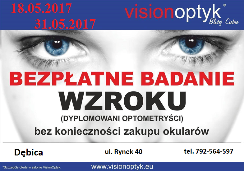 BEZPŁATNE BADANIE WZROKU 18 i 31 MAJ ORAZ SUPER PROMOCJE