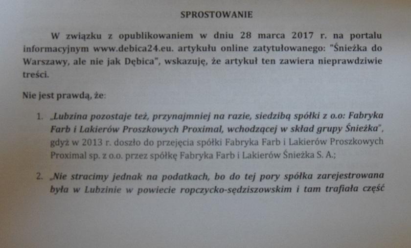 Śnieżka do Warszawy - sprostowanie
