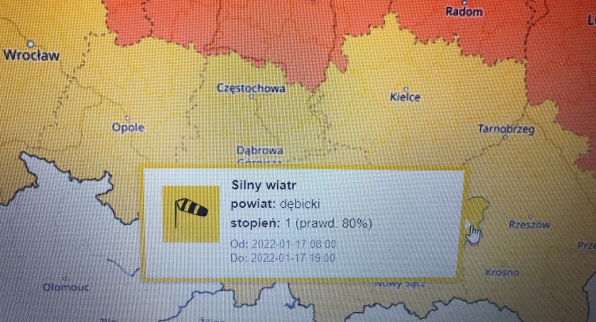 Jutro mocno powieje. Ostrzeżenie 1. stopnia