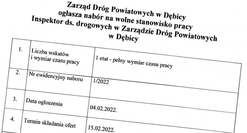 Czeka praca w Zarządzie Dróg Powiatowych w Dębicy