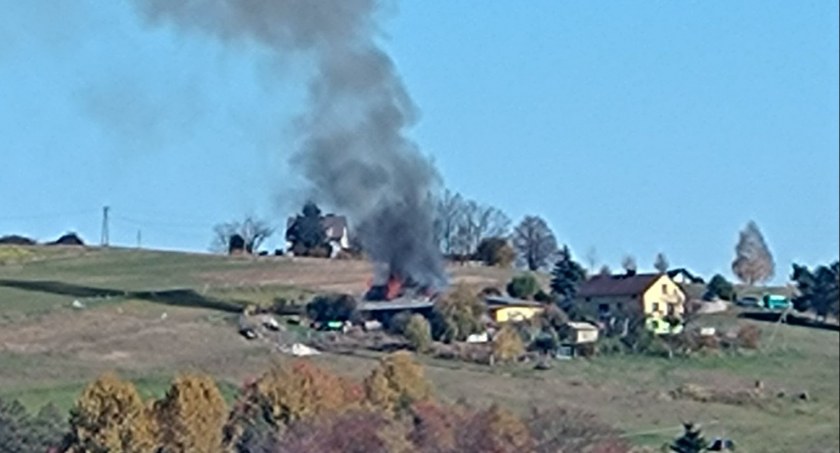 Pożar w Głobikowej, strażacy walczą z ogniem