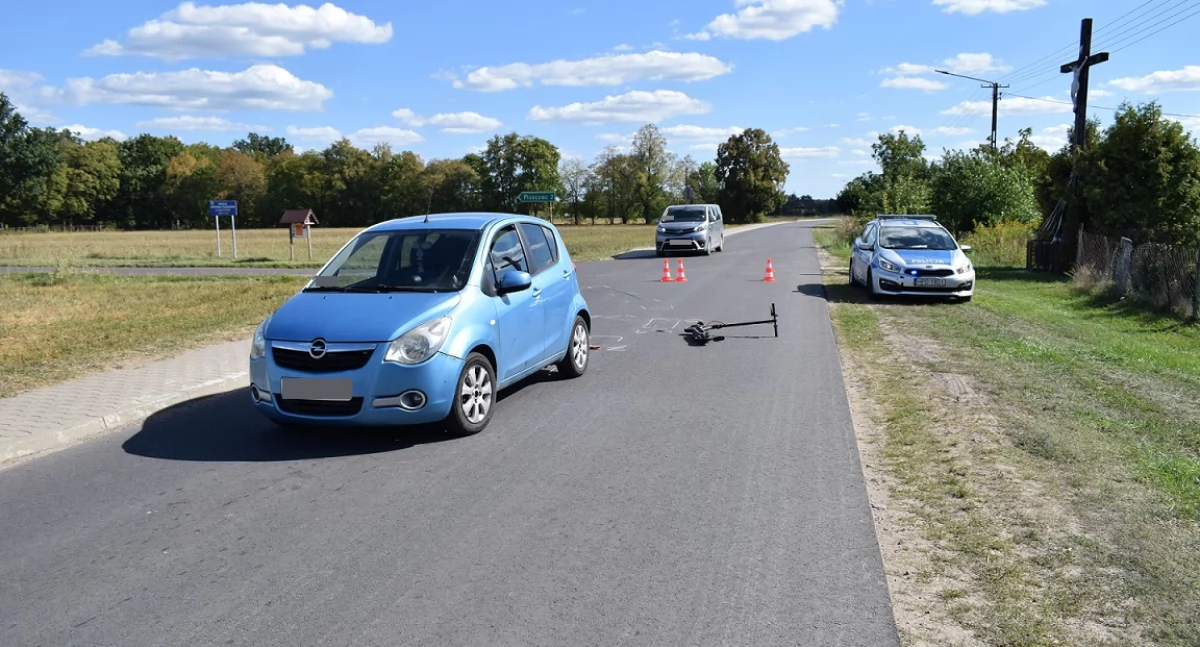 Poważny wypadek w Zalutyniu: Kierująca samochodem potrąciła 13-latka na hulajnodze. Chłopiec trafił do szpitala