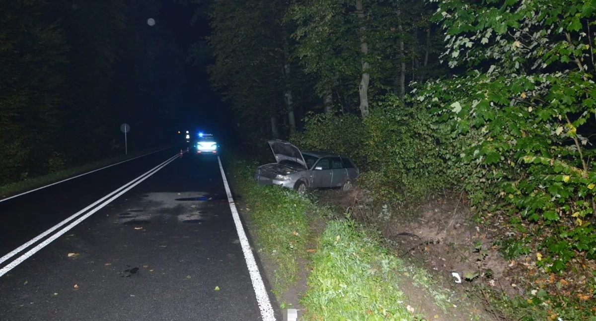 Prędkość zgubna: 18-latek rozbił Audi w Leśnej Podlaskiej, nie dostosowując prędkości do warunków drogowych. Kolega z auta jest w szpitalu