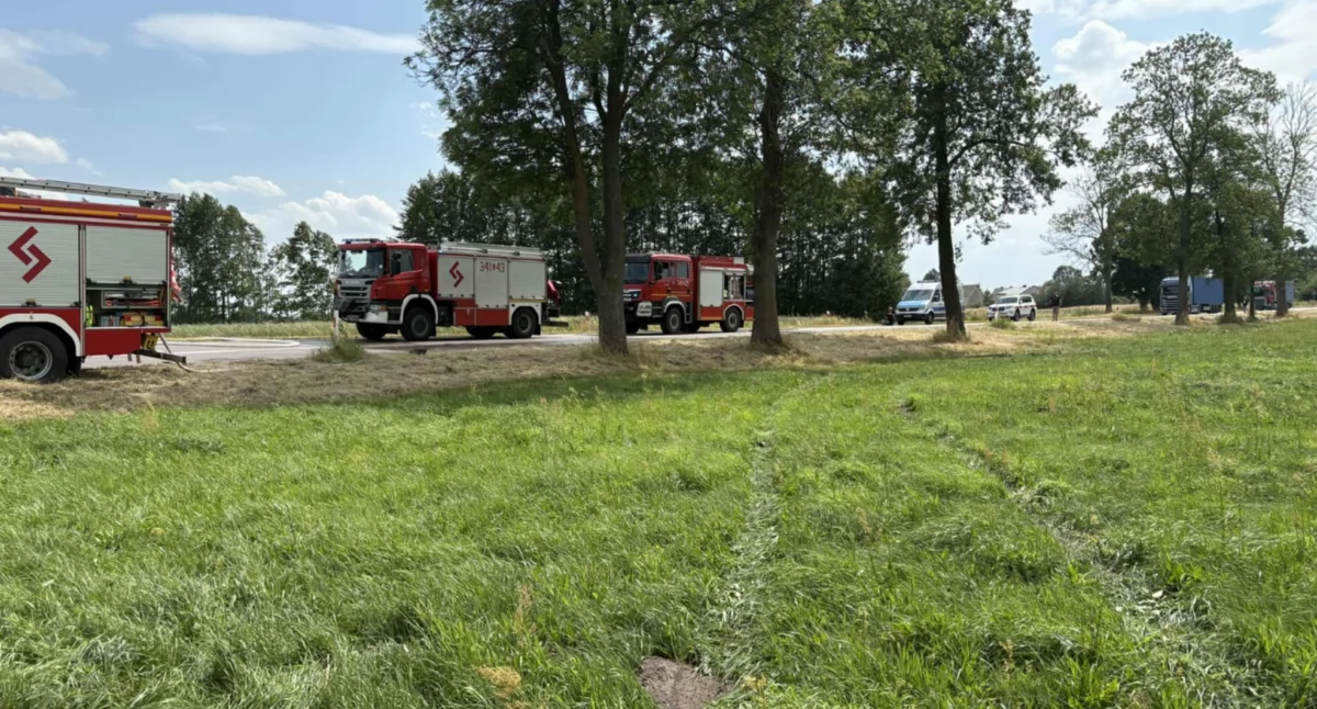Poważny wypadek na drodze W811 w Hrudzie. Ciężarówka stanęła w ogniu, dwie osoby w szpitalu