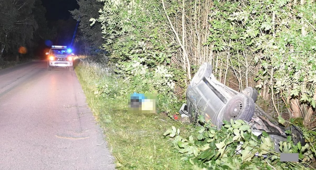 W Sławatyczach Kolonii 20-latka dachowała, próbując ominąć sarnę. Kobieta i pasażerka trafiły do szpitala