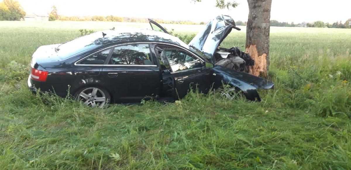 Pobrali krew od kierowcy bo wjechał w drzewo