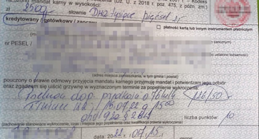 Śpieszył się na imprezę, dostał mandat 2,5 tysiąca złotych 