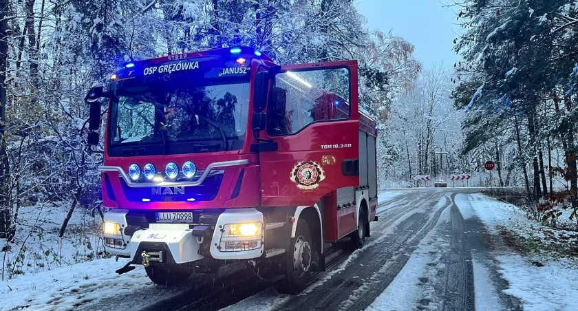 Strażacy z OSP Gręzówka wezwani na pomoc. Drzewo blokowało przejazd! 