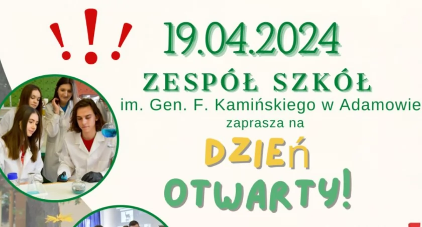 Zaproszenie na Dzień Otwarty Zespołu Szkół im. Gen. Franciszka Kamińskiego w Adamowie
