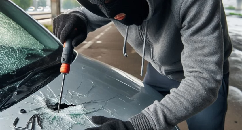 Wandal na ul. Wypoczynkowej w Łukowie. Auto zdewastowane 