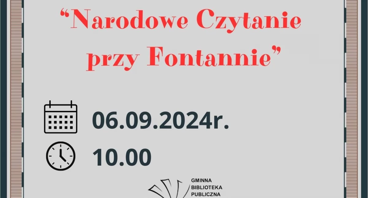 Zapraszamy na Narodowe Czytanie przy Fontannie w Krzywdzie