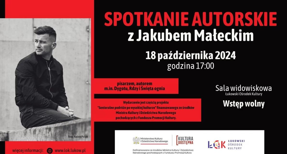 Łukowski Ośrodek Kultury zaprasza na spotkanie autorskie z Jakubem Małeckim