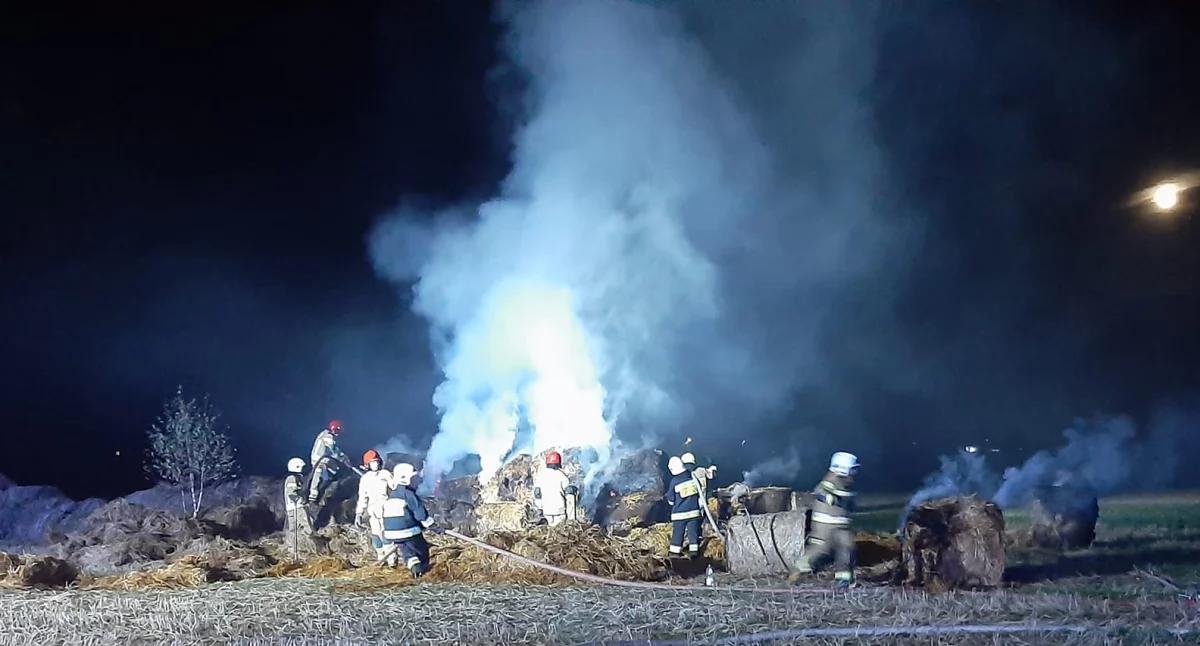 Wieczorny pożar bel słomy w Okrzei. Spłonęło 15 bel