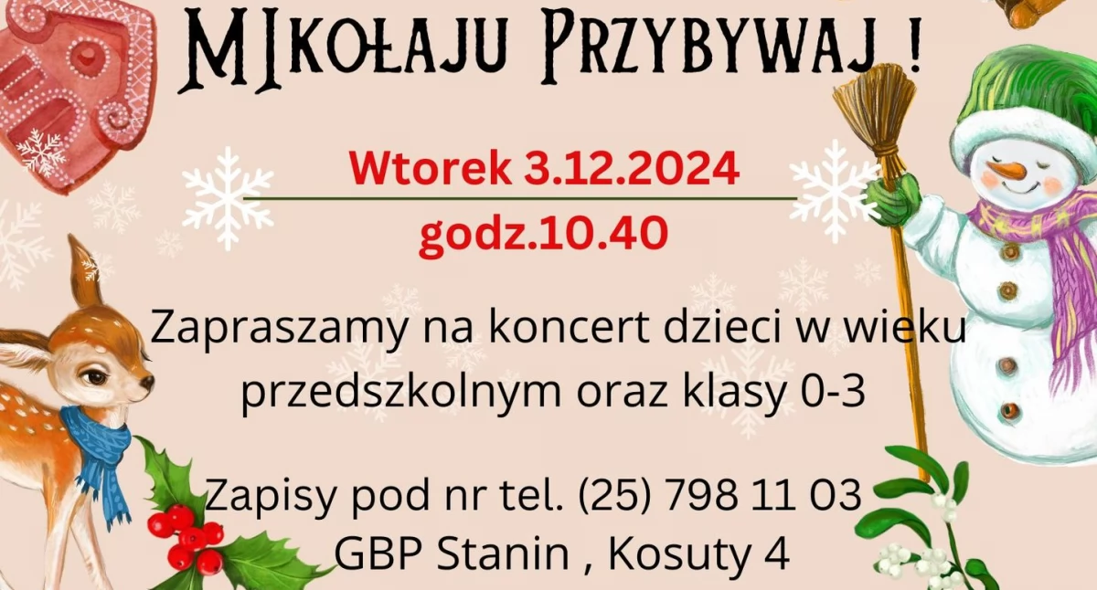 Mikołaju, Przybywaj! Wielki koncert w Staninie – nie możesz tego przegapić!