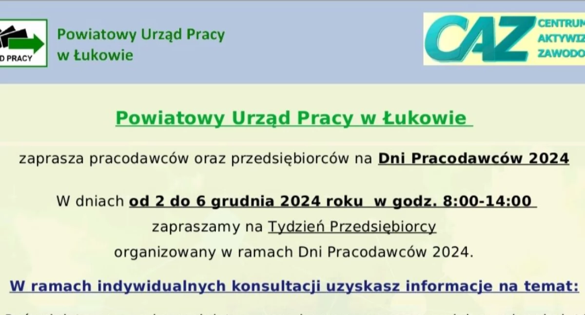 Dni Pracodawców w Łukowie. Wyjątkowa okazja dla przedsiębiorców! Sprawdź, jak skorzystać z konsultacji
