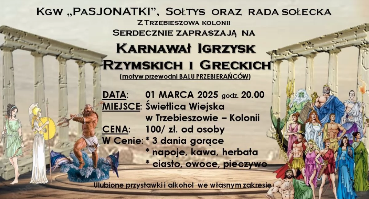 Karnawał w stylu starożytnej Grecji i Rzymu. Niezapomniany bal przebierańców w Trzebieszowie Kolonii!