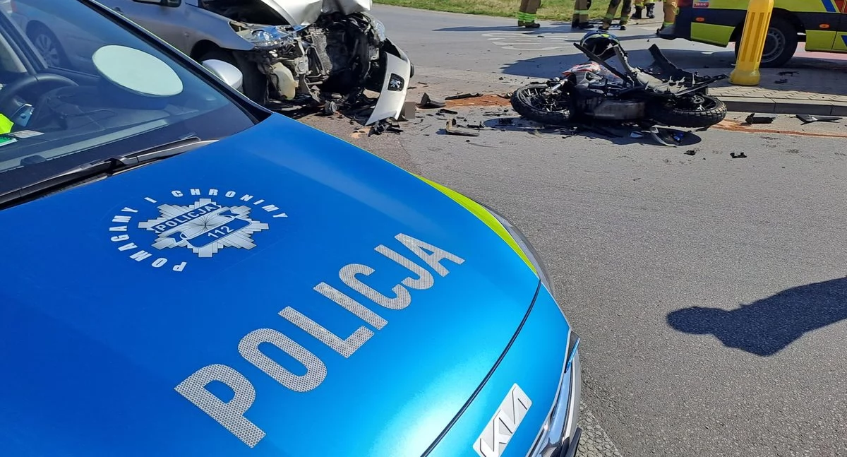 Motocyklista potrącony przez samochód – śmigłowiec LPR zabrał rannego do szpitala