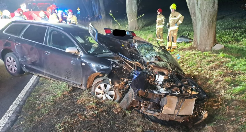 Tragiczny wypadek w Dmininie. Nie żyje 63-latka, 19-latek w szpitalu. Zderzenie dwóch Audi, LPR na miejscu [ZDJĘCIA]