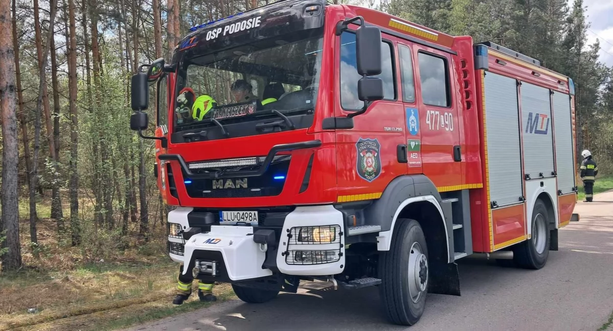 Pochylone drzewo na liniach energetycznych – błyskawiczna interwencja OSP Podosie