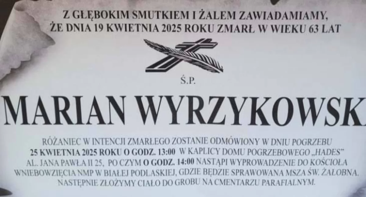 Marian Wyrzykowski nie żyje. Były funkcjonariusz SOK w Łukowie zmarł nagle – pogrzeb już 25 kwietnia