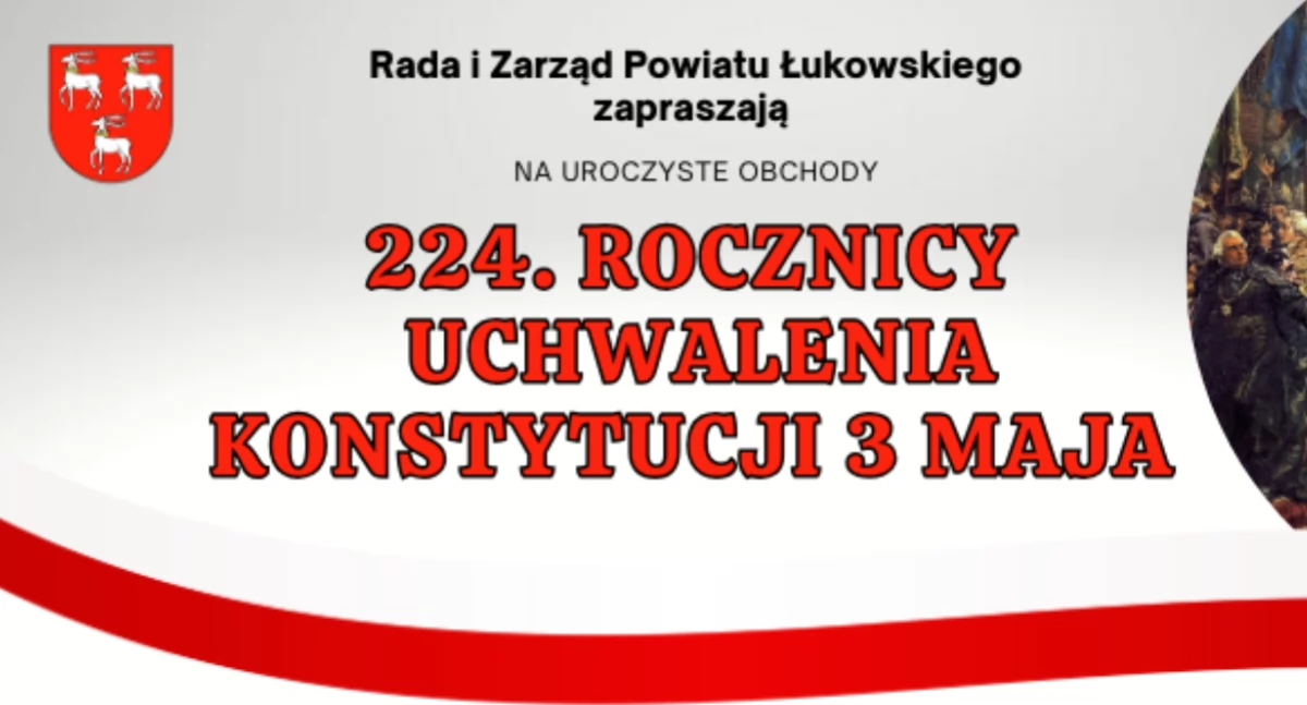 Łuków świętuje 234. Rocznicę Konstytucji 3 Maja! Uroczysta Msza, musztra, orkiestra i biegi uliczne – sprawdź szczegóły!