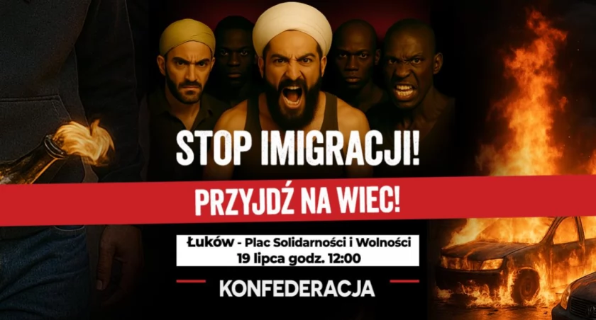 Protest przeciwko imigracji w Łukowie. Konfederacja organizuje wiec na Placu Solidarności i Wolności