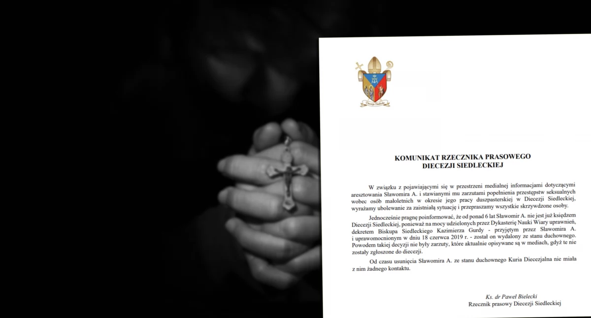 Były ksiądz z Siedlec oskarżony o molestowanie. Diecezja Siedlecka przerywa milczenie ws. Sławomira A.