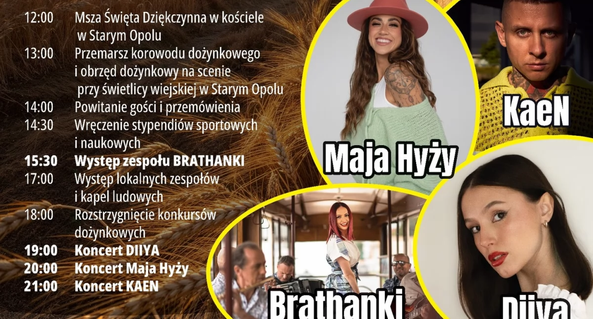 Dożynki Gminy Siedlce: Brathanki, Maja Hyży, KaeN i Diiya na scenie. Znamy pełny program