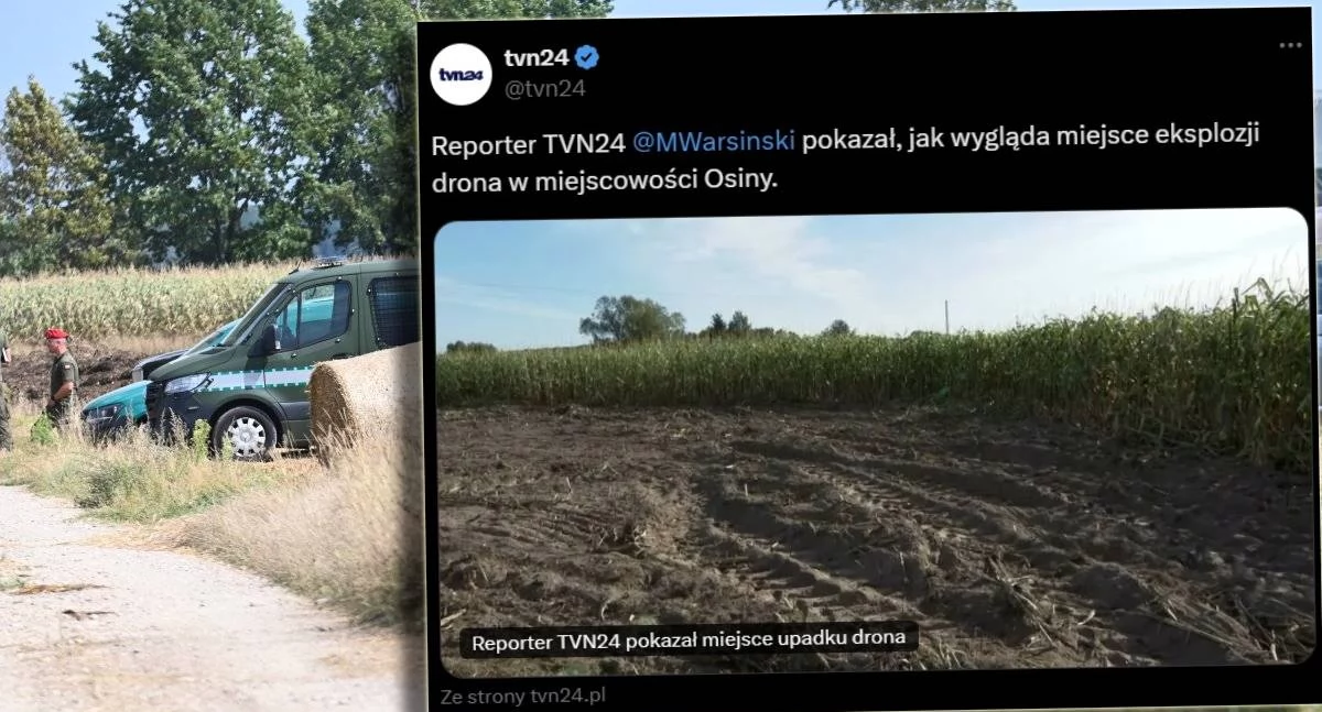 TVN24 pokazał miejsce eksplozji drona w Osinach. Śledczy zakończyli oględziny