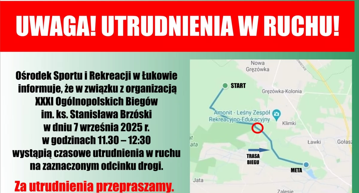 Kierowcy muszą uważać! Godzinne utrudnienia w ruchu podczas biegów w Łukowie