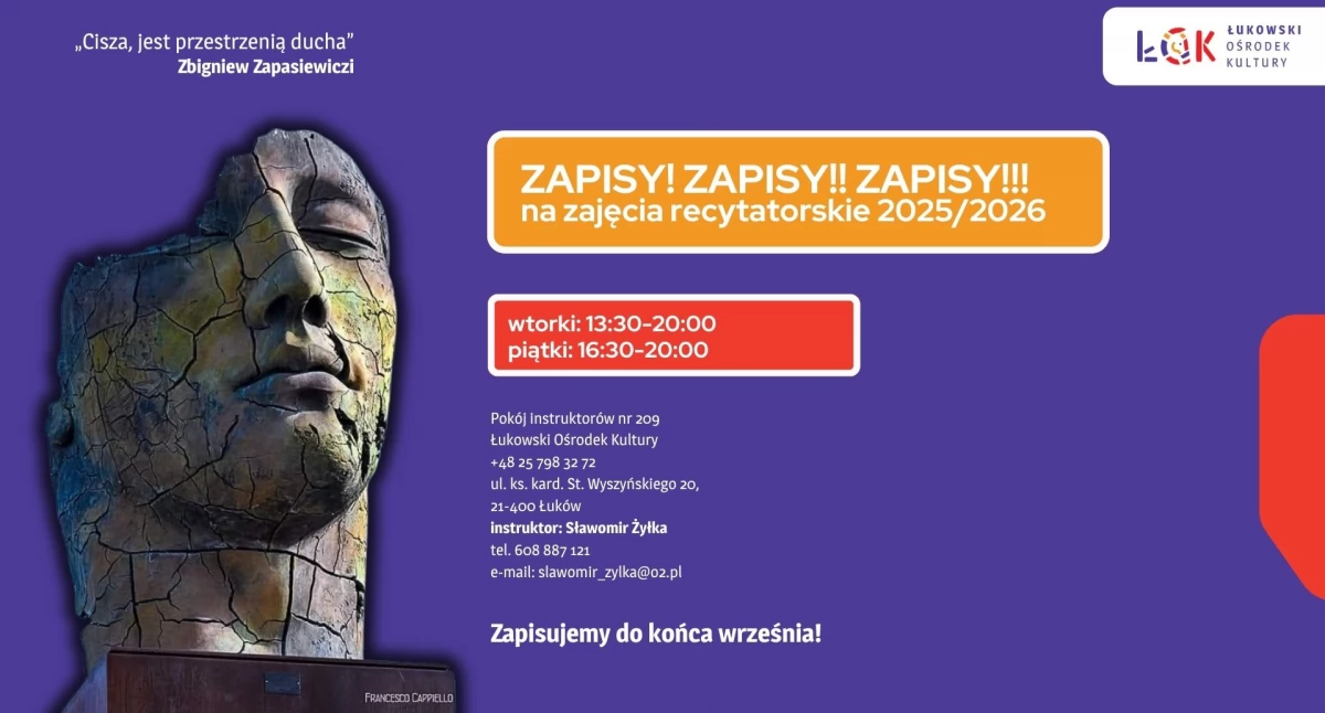 Łukowski Ośrodek Kultury zaprasza na zajęcia kultury żywego słowa. Zapisy trwają do końca września