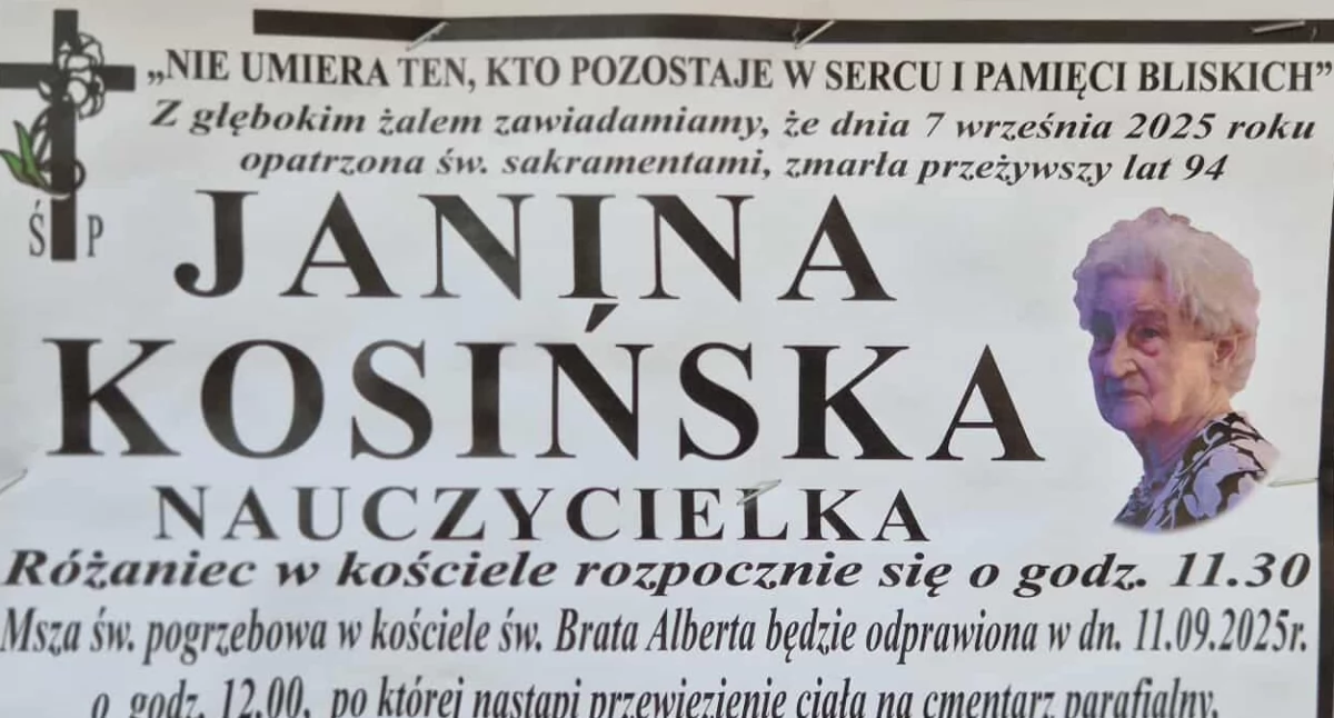 Zmarła Janina Kosińska – wieloletnia nauczycielka i dyrektorka Szkoły Podstawowej w Wandowie.