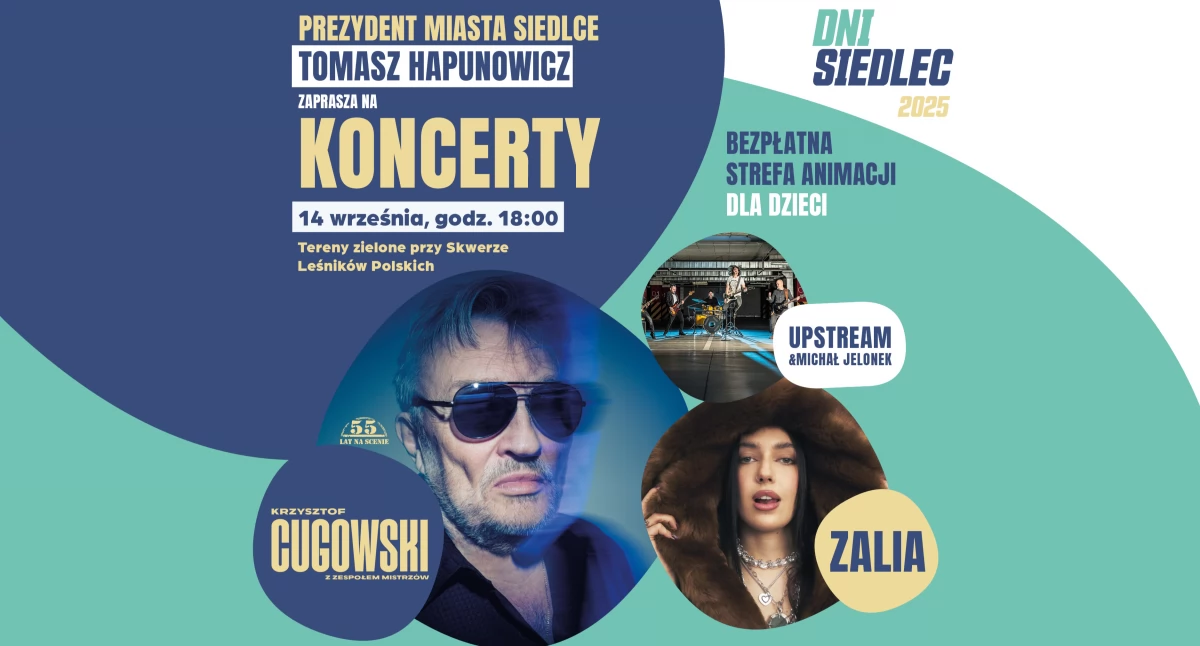 Koncerty podczas Dni Siedlec już w niedzielę. Zagrają Krzysztof Cugowski, Zalia oraz Upstream i Michał Jelonek