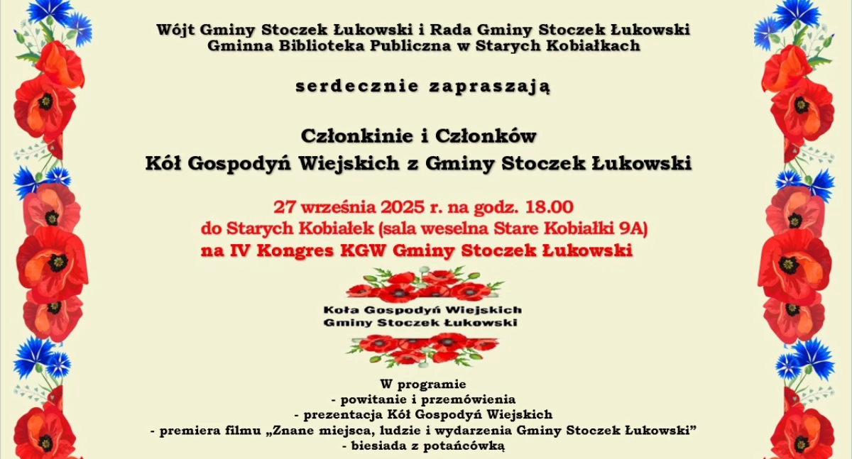 IV Kongres Kół Gospodyń Wiejskich w Gminie Stoczek Łukowski. Będzie konferencja, film i potańcówka