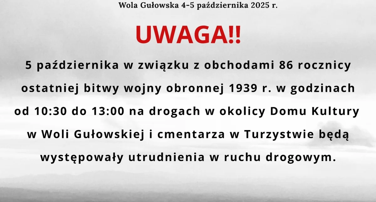 Utrudnienia w ruchu w Woli Gułowskiej i Turzystwie. Organizatorzy apelują o ostrożność