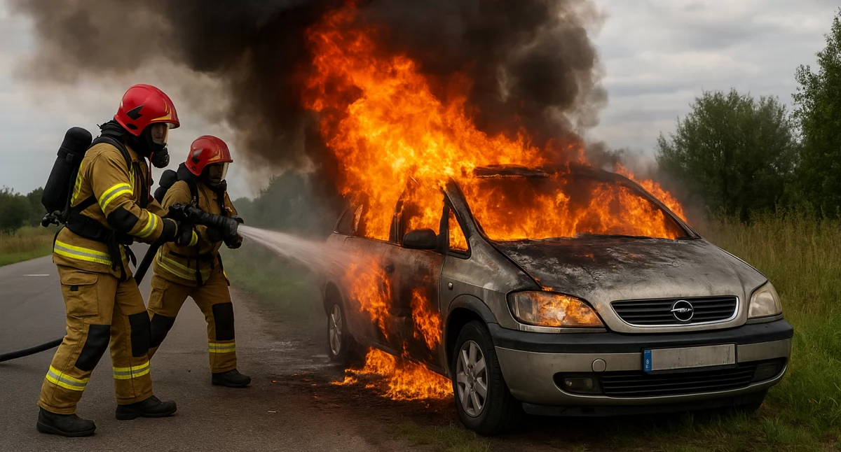 Dramatyczna akcja w Zarzecu Łukowskim – płonął samochód osobowy!